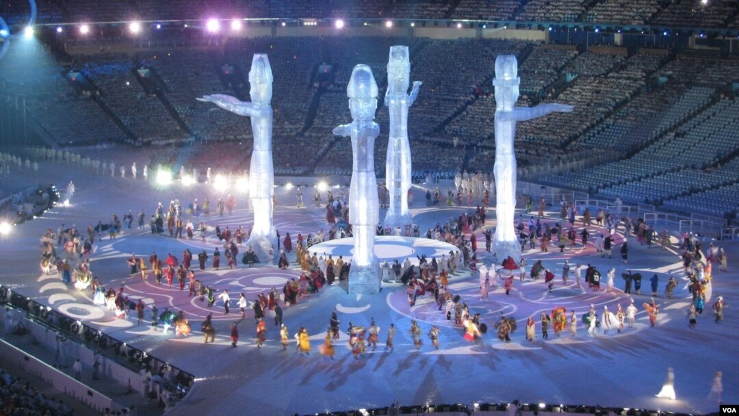 First Nations from across Canada participate in the opening ceremony of the 2010 Winter Olympics, Feb. 12, 2010, at BC Place Stadium in Vancouver, British Columbia, Canada. (Craig McCulloch/VOA)