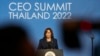 US Vice President Kamala Harris addresses the APEC CEO Summit during the Asia-Pacific Economic Cooperation (APEC) Summit in Bangkok, Nov. 18, 2022.