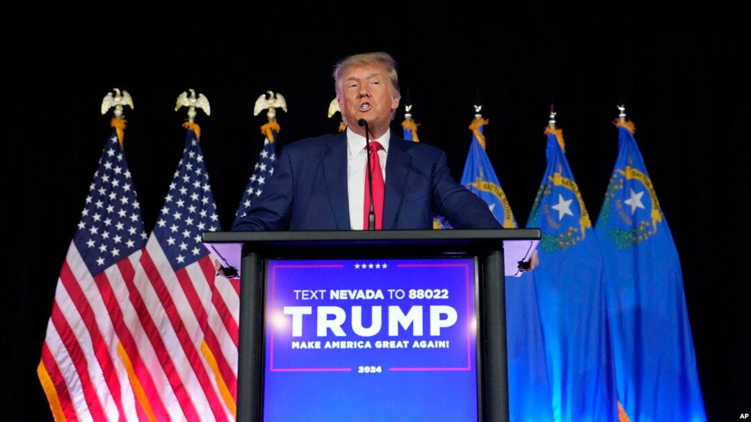 FILE - Former President Donald Trump speaks at a campaign event in Las Vegas, Nevada, July 8, 2023.