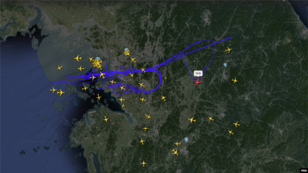 6일 ‘플라이트레이더24(Flightradar24)’가 공개한 미 공군 정찰기 ‘RC-135W 리벳조인트’의 이동경로.