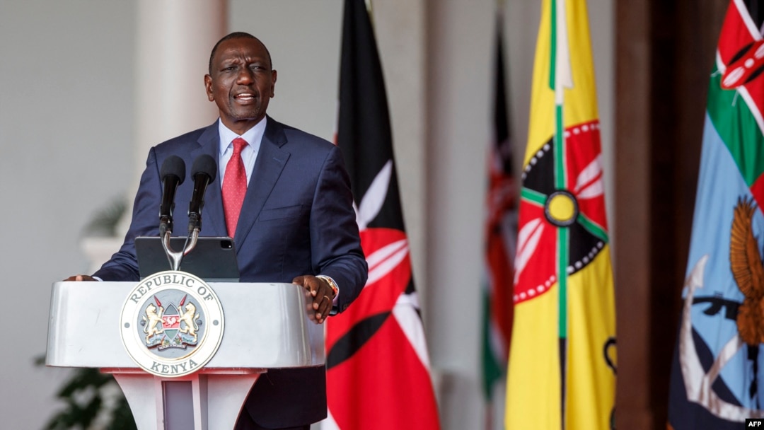FILE - Kenya's President William Ruto speaks at the State House in Nairobi, July 11, 2024, the day he dismissed most of his cabinet after weeks of protests prompted by proposed tax hikes and transformed into calls for Ruto to remove allegedly corrupt and non-performing ministers.