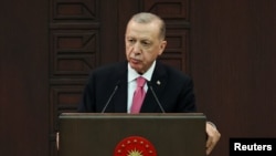 FILE - Turkish President Recip Tayyip Erdogan announces new cabinet during a news conference in Ankara, Turkey June 3, 2023.