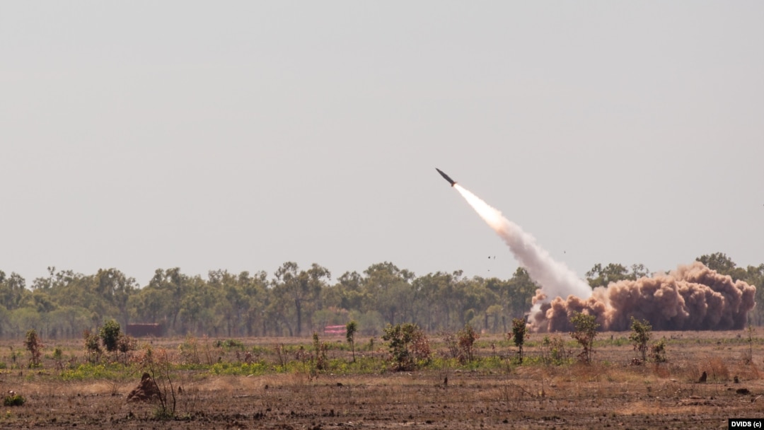 FILE - U.S. Army field artillery launches ATACMS in during military exercises in Australia, July 27, 2023.