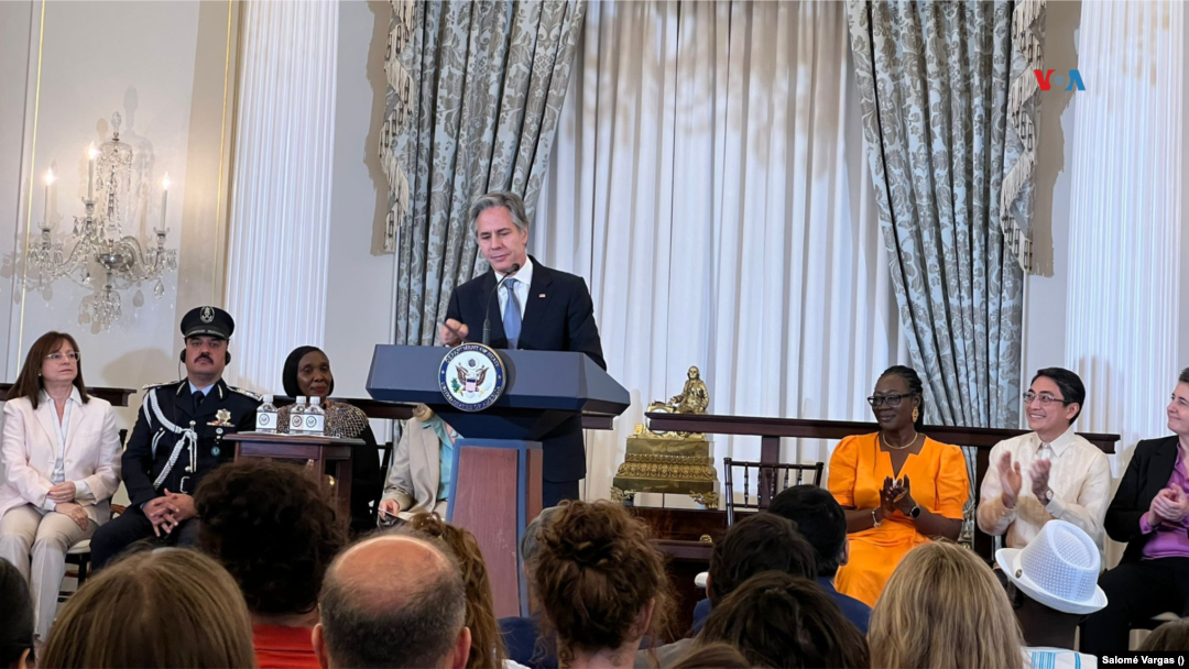 Antony Blinken, secretario de Estado de EEUU, presenta el Informe sobre Trata de Personas en el Departamento de Estado, en Washington.