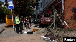 A view shows the site of a Russian missile strike, amid Russia's attack on Ukraine, in Chernihiv, Ukraine, Aug. 19, 2023.