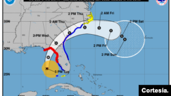 Cono de trayectoria del huracán Idalia, el martes 29 de agosto a las 5 p.m. NHC