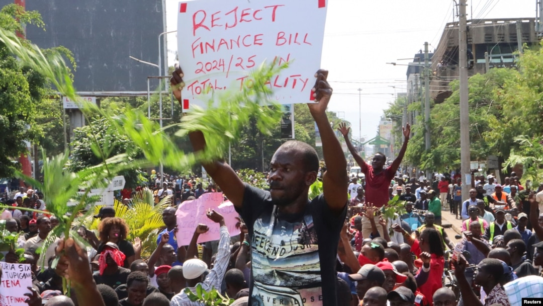 Protesters demonstrate against Kenya's proposed finance bill in Kisumu town, Kenya, June 20, 2024. 