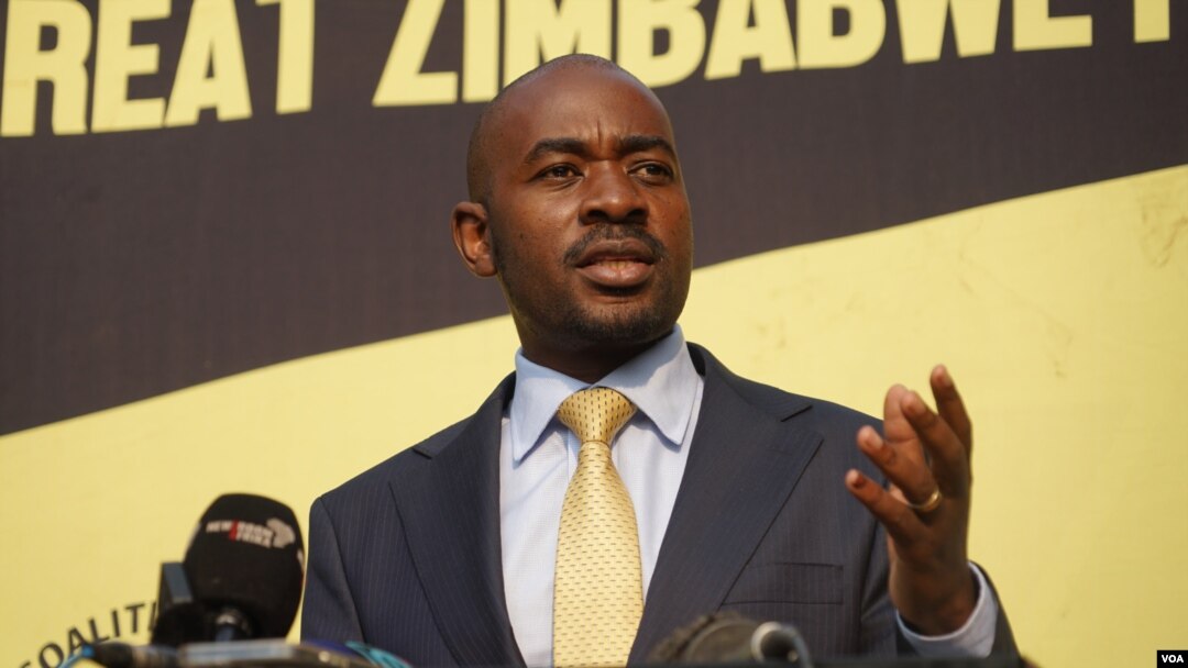 Nelson Chamisa, Zimbabwe main opposition leader of Citizens Coalition for Change in Harare, on Aug. 27, 2023 where he said he disputed Wednesday general election. (Columbus Mavhunga/VOA)