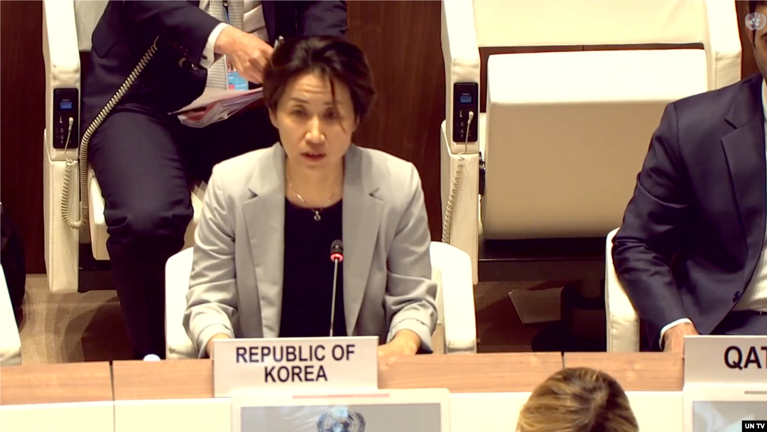 제네바에서 23일 열린 2026년 핵확산금지조약(NPT) 11차 평가회의 제2차 준비위원회에서 한국의 윤성미 주제네바 대표부 군축회의 대표가 발언하고 있다. 사진 = UN TV