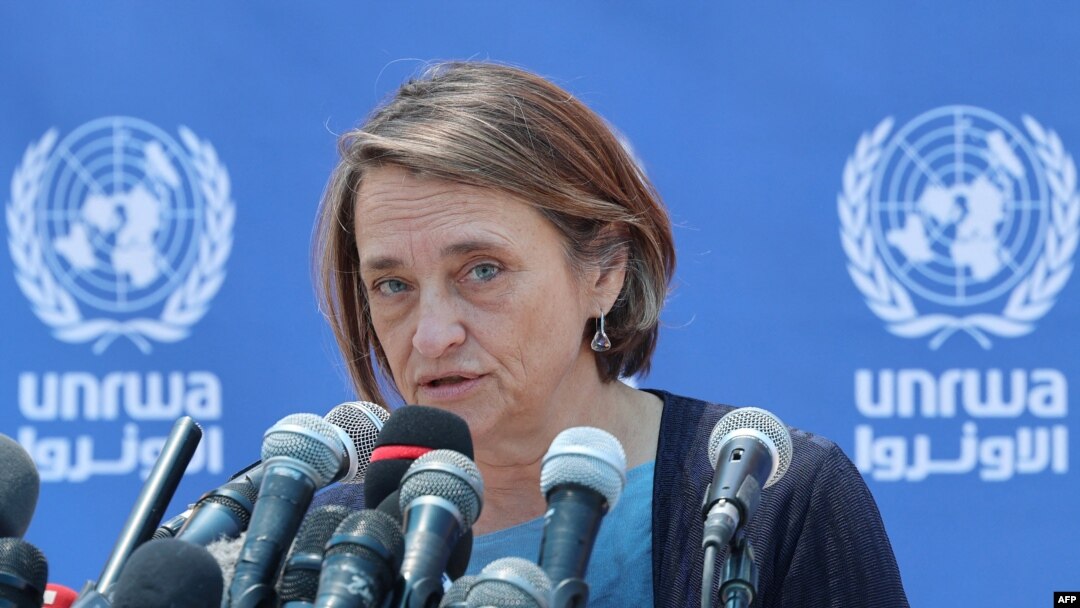FILE — Lynn Hastings speaks at the United Nations compound in Gaza City, May 23, 2021. Israel has told the UN it will not renew the visa of Hastings, who is the UN's resident and humanitarian coordinator in the Palestinian territories.