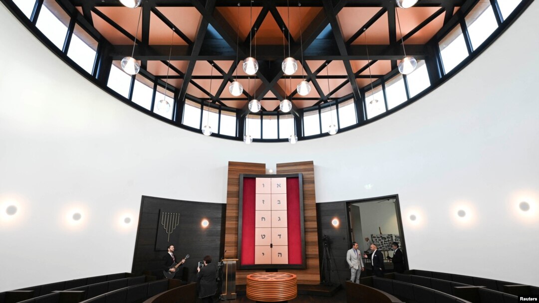 Interior view before the inauguration of the newly built synagogue in Dessau Rosslau, Germany, Oct. 22, 2023. (Hendrik Schmidt/Pool via Reuters)
