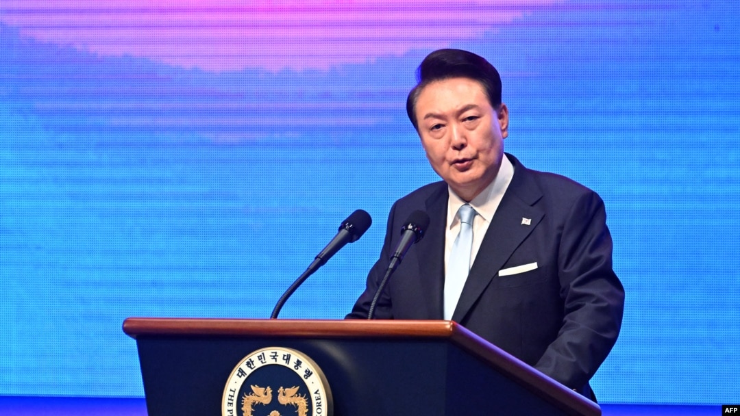 2024年8月15日，南韓總統尹錫悅在首爾第79個光復節慶祝活動上發表演說。 (法新社照片)