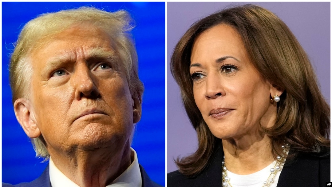 This combination of images shows Republican presidential nominee former President Donald Trump and Democratic presidential nominee Vice President Kamala Harris at separate campaign events, Oct. 23, 2024, in Duluth, Ga., and Aston, Pa., respectively.