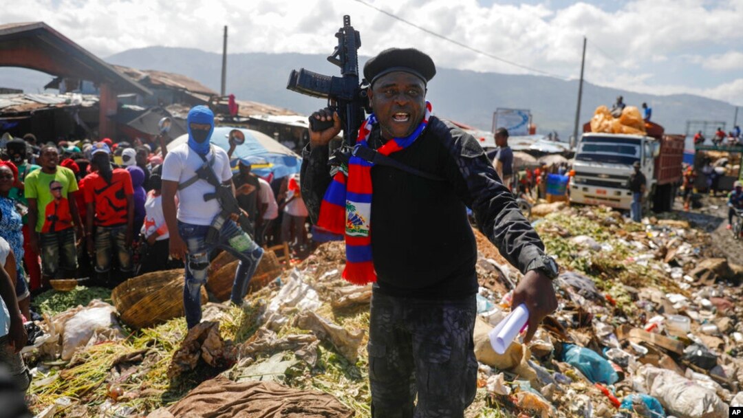 FILE - Jimmy Cherizier, known as Barbecue, the leader of the G9 and Family gang, in Port-au-Prince, Haiti, Oct. 22, 2021. Cherizier is among those targeted by U.N. sanctions in an effort to quell gang violence in Haiti.