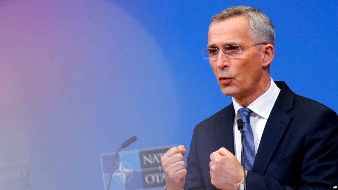 NATO Secretary-General Jens Stoltenberg speaks during a news conference after convening an online NATO leaders summit at NATO headquarters in Brussels, Feb. 25, 2022. 