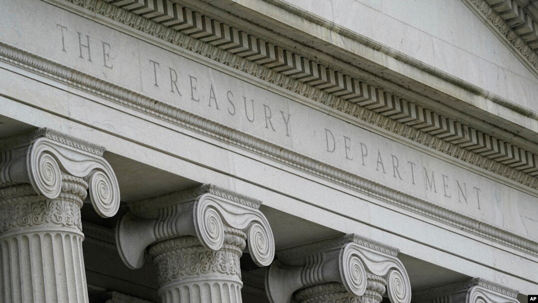 FILE - The US Treasury building is seen in Washington, May 4, 2021. The Treasury says Wednesday it imposed sanctions on Iran’s Prosecutor General Mohammad Montazeri. 