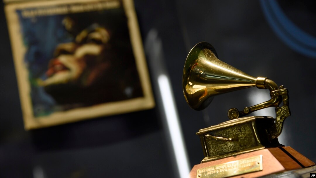 Ella Fitzgerald's Grammy for best female vocal performance, awarded in 1958, is displayed at a sneak preview of "Ella at 100: Celebrating the Artistry of Ella Fitzgerald" at The Grammy Museum at L.A. Live, April 24, 2017, in Los Angeles.