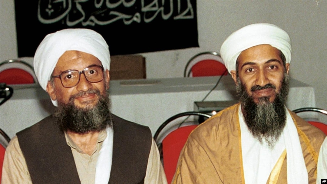 FILE - Osama bin Laden and chief aide Ayman al Zawahri (r-l), Khost, Afghanistan, in 1998.