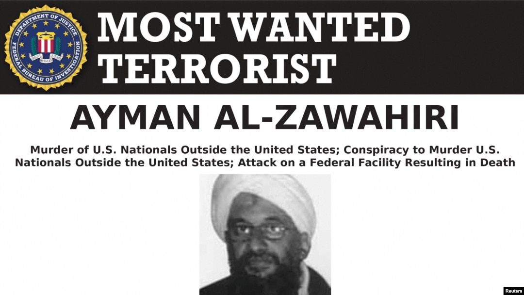 Al-Qaida leader Ayman al-Zawahiri, who was killed in a CIA drone strike in Afghanistan over the weekend according to U.S. officials, appears in an undated FBI Most Wanted poster. (FBI/Handout via Reuters)