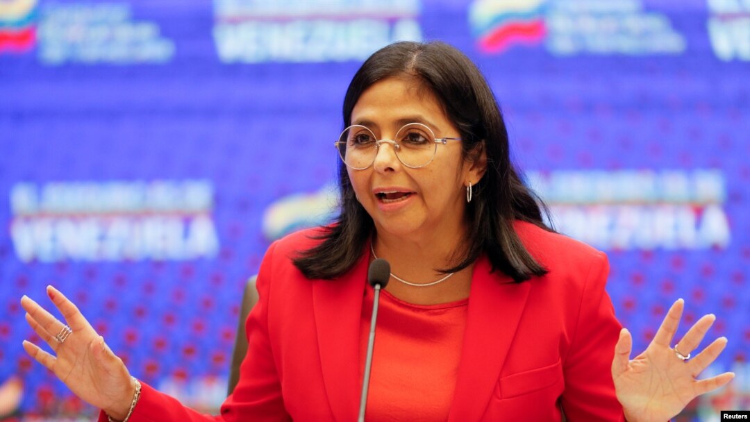 La vicepresidenta de Venezuela, Delcy Rodríguez, habla durante una conferencia de prensa en Caracas, Venezuela, el 11 de enero de 2021.