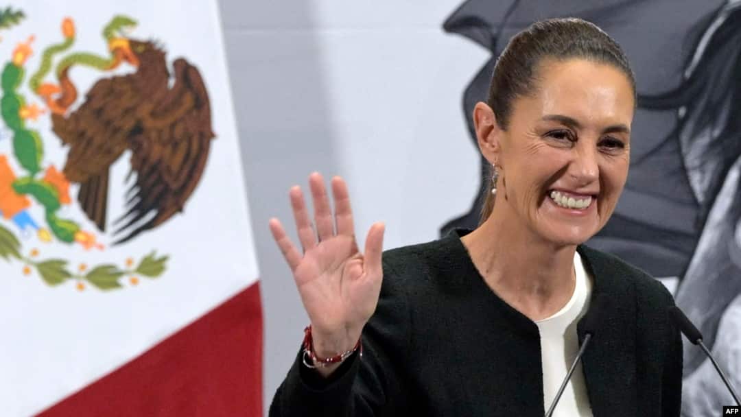 Mexico's President Claudia Sheinbaum gestures during her daily press conference at the National Palace in Mexico City on March 6, 2025.