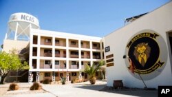 This March 28, 2019 photo released by the U.S. Marine Corps shows the Marine Corps Air Station Squadron barracks at the Marine Corps Air Station (MCAS) in Yuma, Ariz.