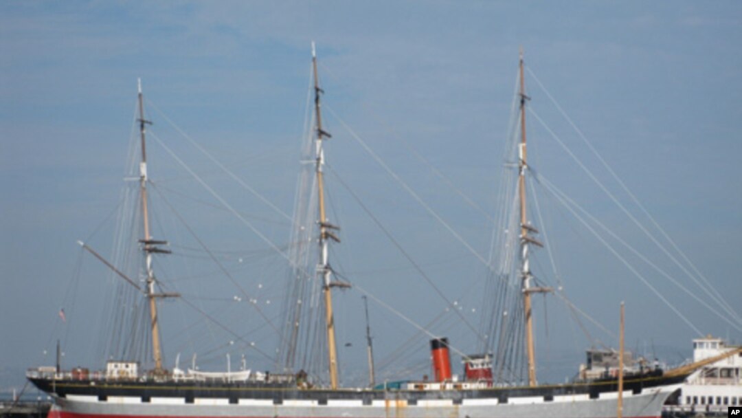 The 1886 sailing ship, The Balclutha, now anchored in California, is the site of monthly sea chantey sing-alongs.