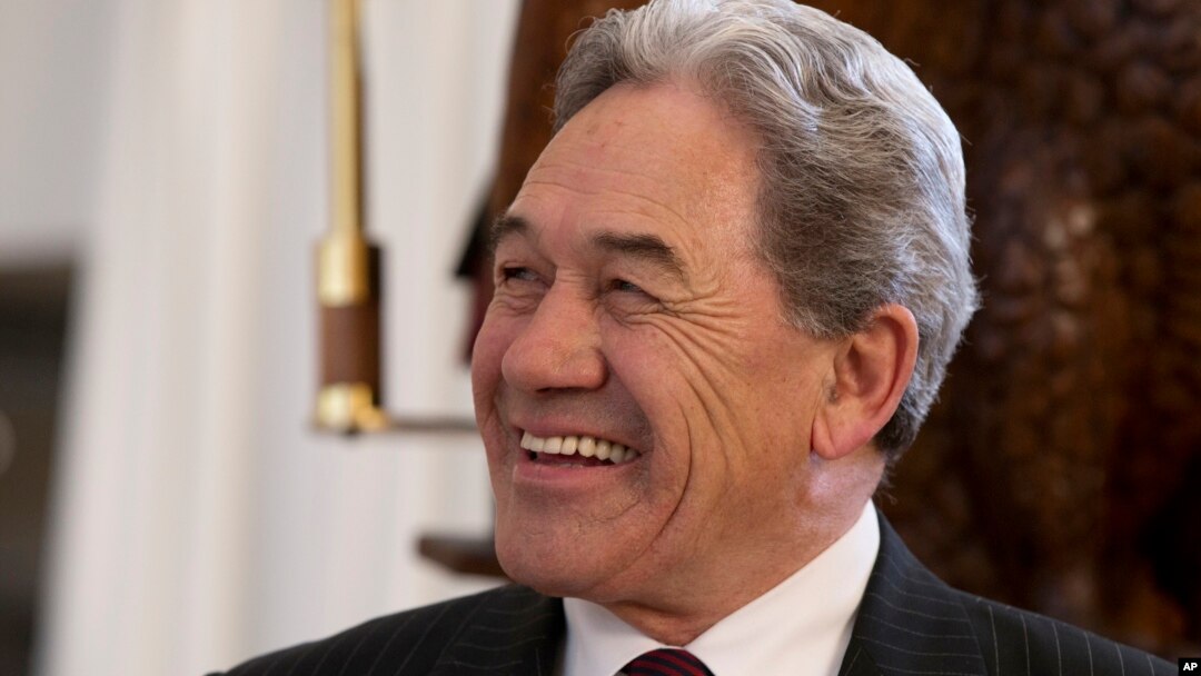 FILE - New Zealand First leader Winston Peters smiles during an election event in Christchurch, New Zealand, Aug. 16, 2017. New Zealanders are expecting to find out Thursday if their next prime minister will be 37-year-old liberal challenger Jacinda Ardern or 55-year-old conservative incumbent Bill English.