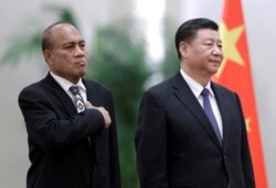 中國國家主席習近平在北京人大會堂會晤到訪的基里巴斯總統馬茂。（2020年1月6日）