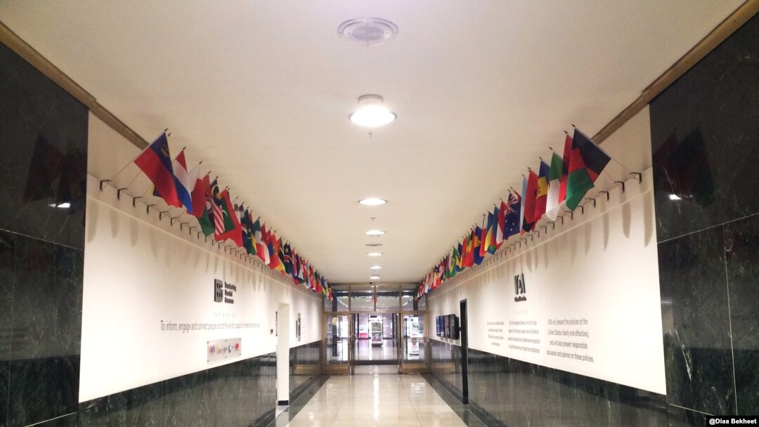 The Voice of America's entrance hall, leading to VOA offices and studios. (Photo: Diaa Bekheet)