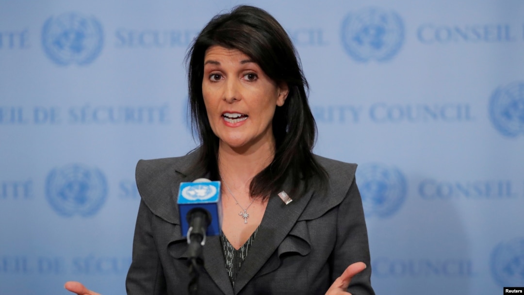 Balozi wa Marekani katika Umoja wa Mataifa, Nikki Haley. Jan. 2, 2018. 