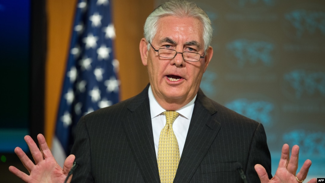U.S. Secretary of State Rex Tillerson delivers remarks at the briefing room of the U.S. State Department in Washington, Aug. 1, 2017.