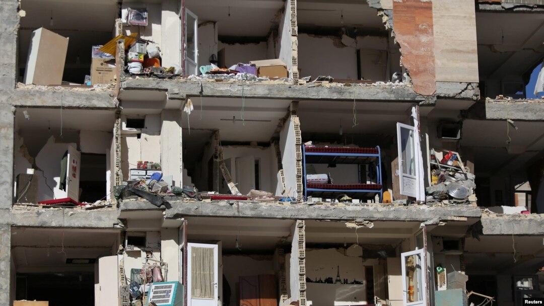 A damaged building is seen following an earthquake in Sarpol-e Zahab county in Kermanshah, Iran, Nov. 13, 2017. 