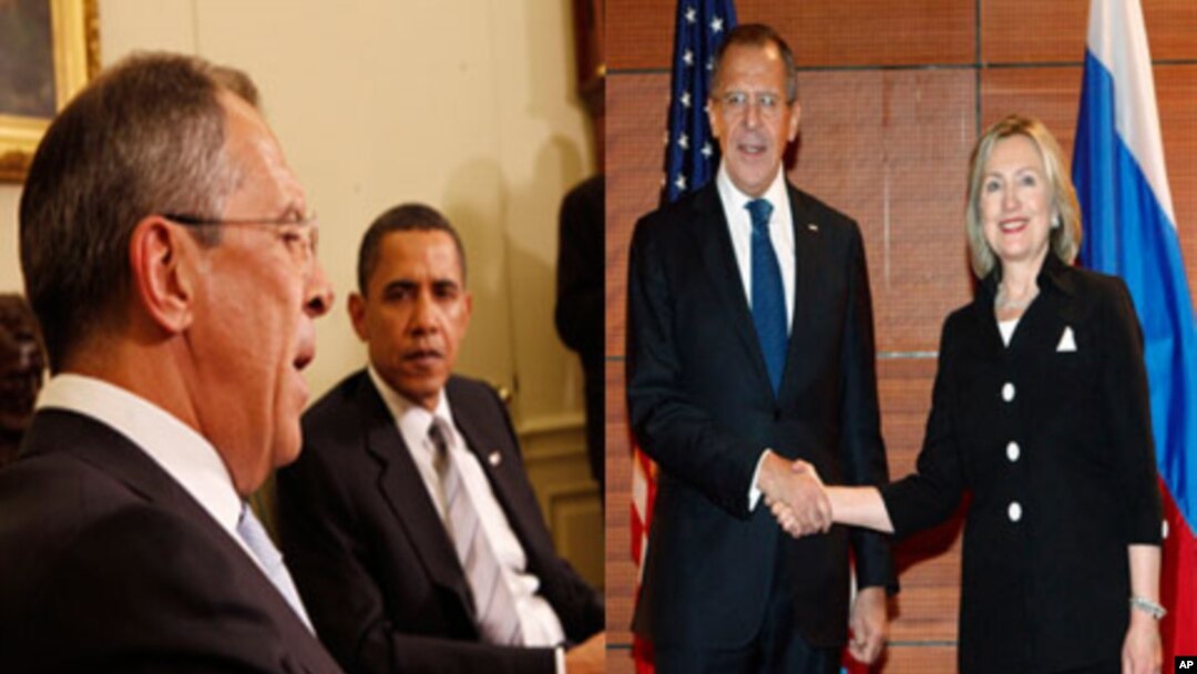 Sergey Lavrov com o presidente Obama, na Casa Branca, e com Hillary Clinton, no Departamento de Estado