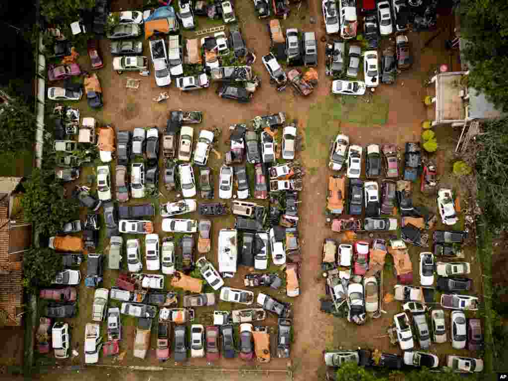 A bird's-eye view of a car scrapyard in Lambare, Paraguay, Oct. 24, 2018.