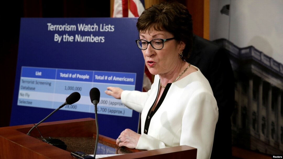 Senator Susan Collins, a Maine Republican, speaks at a news conference on Capitol Hill in Washington regarding a compromise proposal on gun control measures, June 21, 2016. Collins was the lead author of the legislation.
