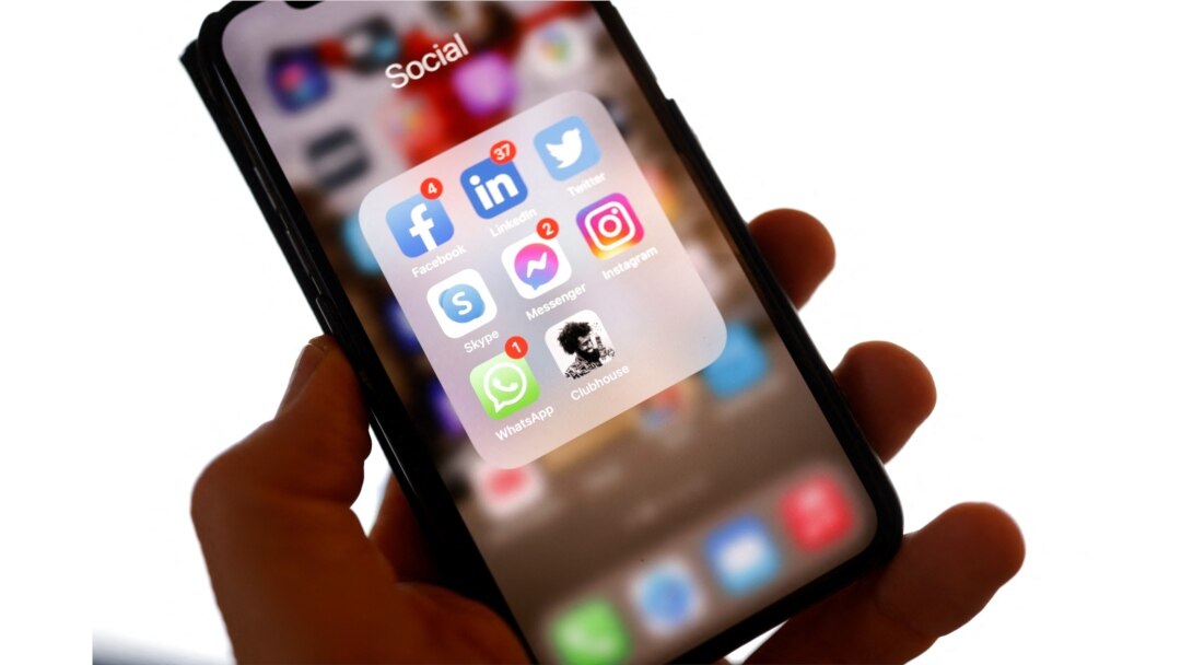 In this file illustration photo taken on Jan. 25, 2021, shows the application Clubhouse on a smartphone in Berlin.