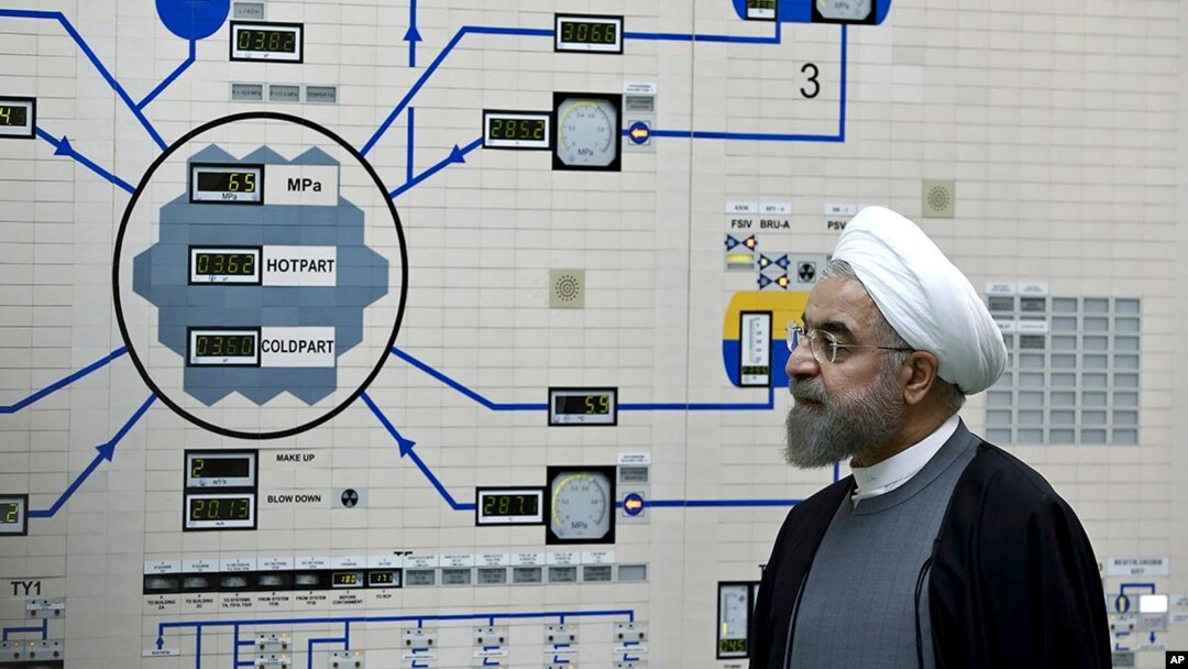 FILE - Iran's President Hassan Rouhani is seen during a visit to the Bushehr nuclear power plant in southern Iran, Jan. 13, 2015. 