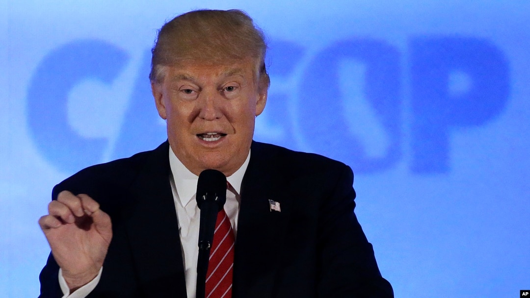 Republican presidential candidate Donald Trump speaks at the California Republican Party 2016 Convention in Burlingame, California, April 29, 2016.