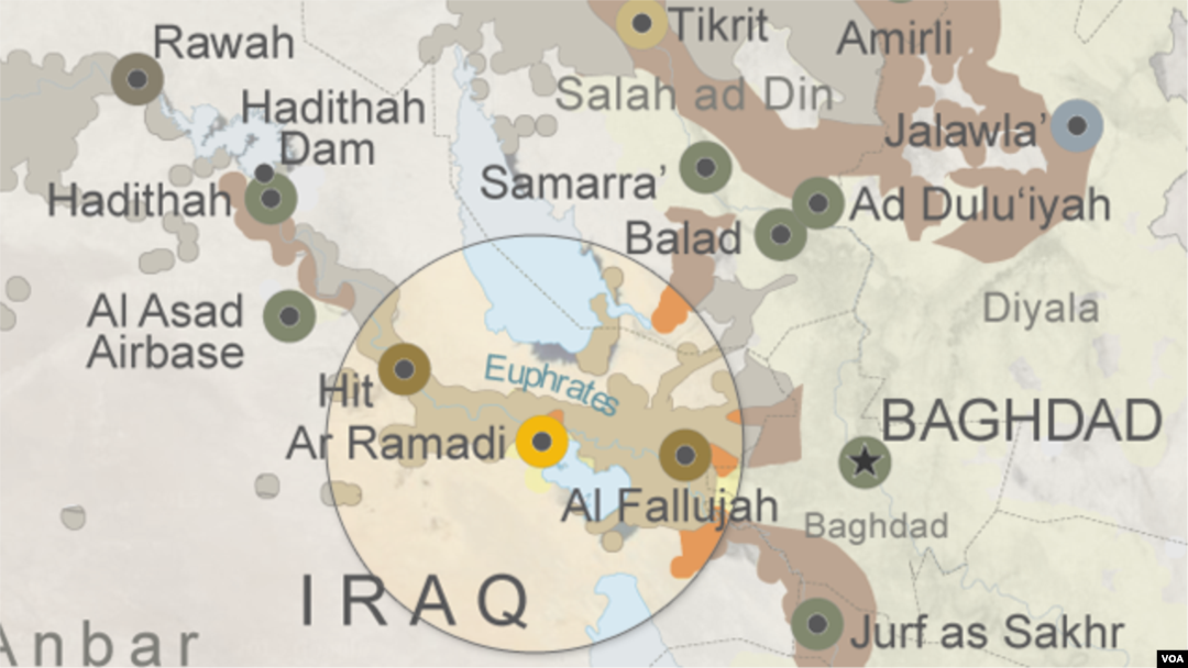 Areas of IS influence around Ramadi, Iraq