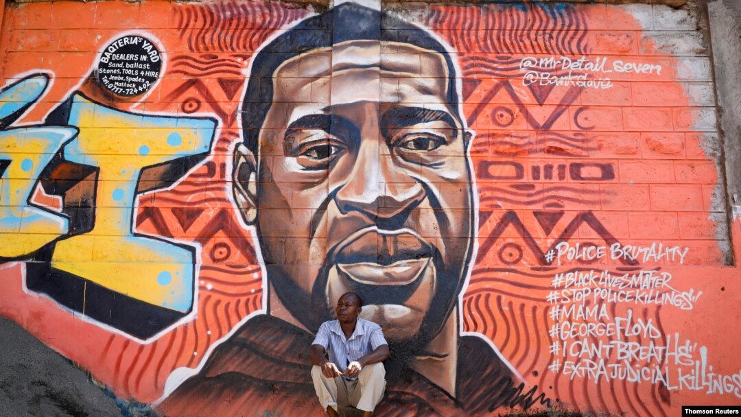 Graffiti depicting African-American man George Floyd in Nairobi, Kenya.