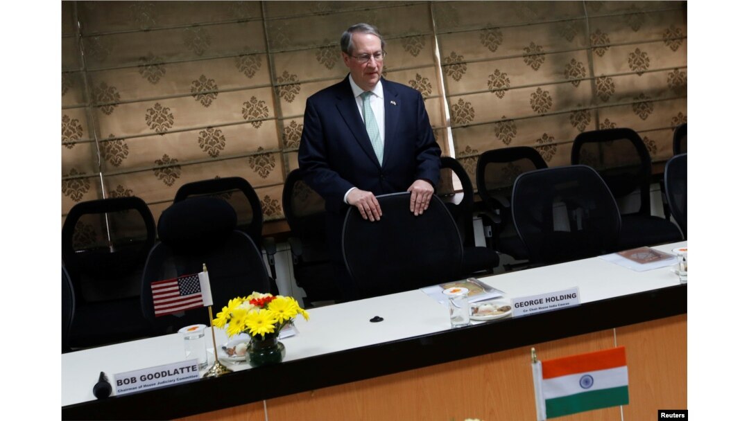 U.S. House Judiciary Committee chairman Bob Goodlatte waits for the India's Minister of Law and Information and Technology Ravi Shankar (not pictured) to arrive before start of their meeting in new Delhi, India, Feb. 21, 2017.
