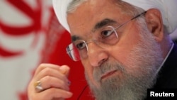 FILE PHOTO: Iranian President Hassan Rouhani speaks at a news conference on the sidelines of the United Nations General Assembly in New York, U.S., September 26, 2019. REUTERS/Brendan Mcdermid/File Photo