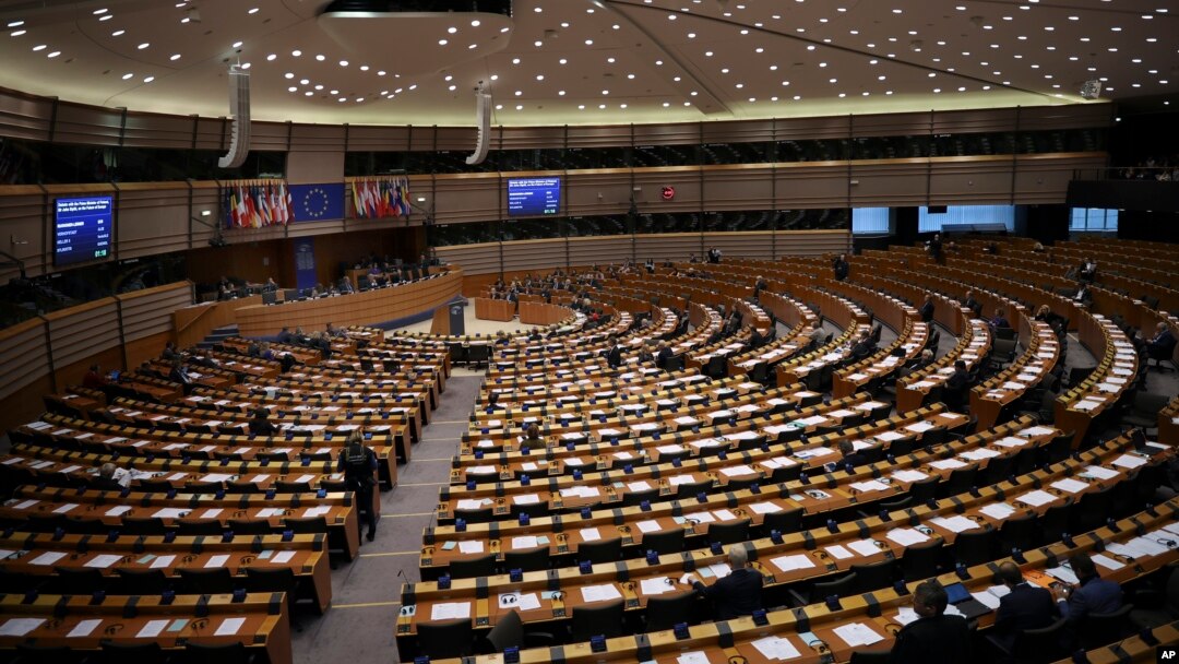 FILE - European Parliament members attend a plenary session at the European Parliament in Brussels,Jan. 21, 2019. 