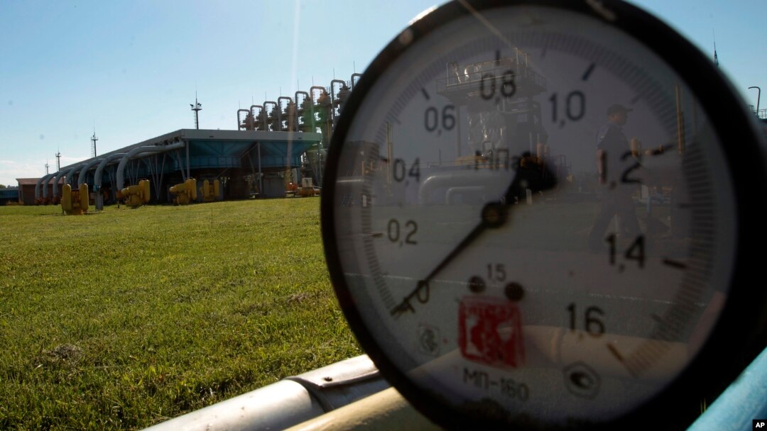 FILE - This Wednesday May 21, 2014 file photo shows a gas pressure gauge in Bil 'che-Volicko-Ugerske underground gas storage facilities in Strij, outside Lviv, Ukraine. Russia on Monday, June 16, 2014