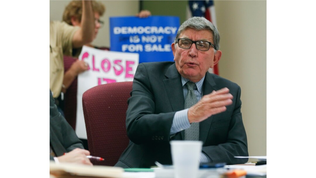 FILE - New York State Board of Elections Commissioner Andrew Spano speaks during a meeting in Albany, N.Y., April 16, 2015.