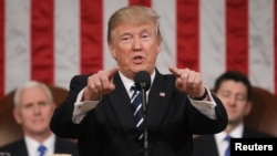 U.S. President Donald Trump delivers his first address to a joint session of Congress