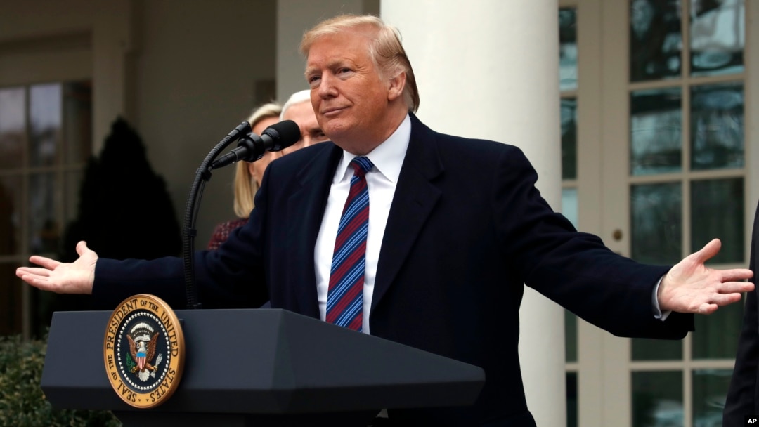President Donald Trump speaks in the Rose Garden of the White House after a meeting with congressional leaders on border security, Jan. 4, 2019, in Washington.
