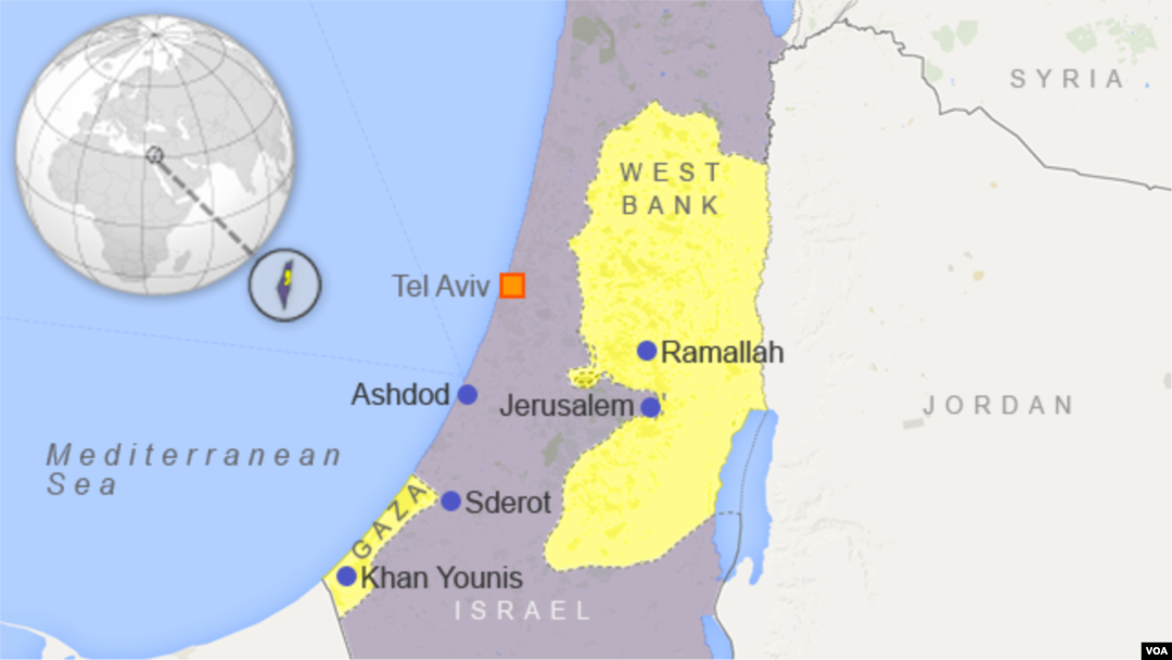 Map of Israel, Gaza and the West Bank