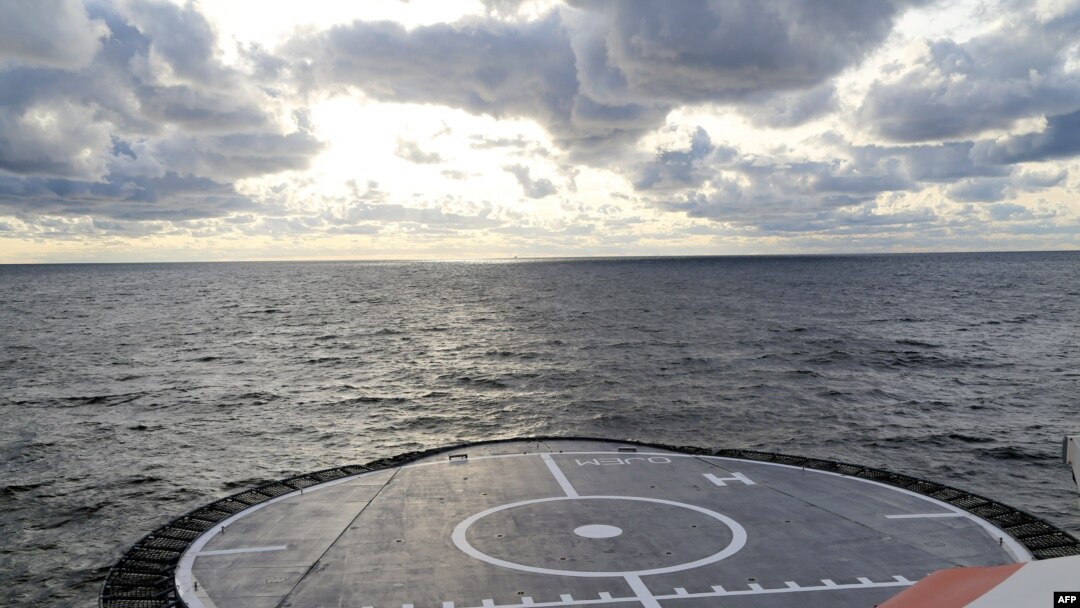 The Finnish Border Guard's offshore patrol vessel Turva is in the Gulf of Finland on Oct. 10, 2023, near the spot where a gas pipeline was damaged. (Finnish Border Guard via AFP)